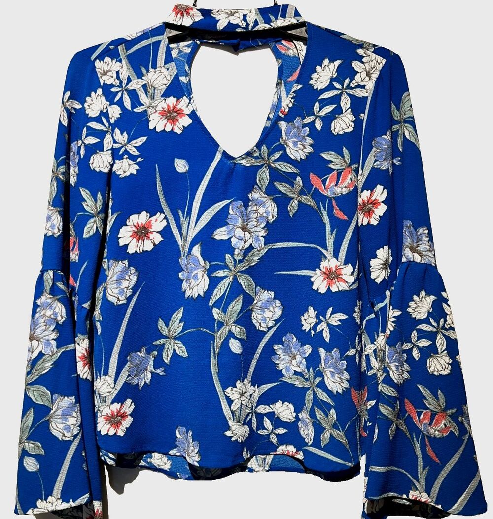 Liberty Love Blue floral print blouse flutter sleeves boho summer spring Size XL